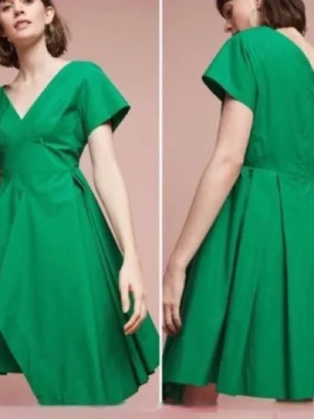 Maeve Green V-Neck Fit & Flare Mini Dress